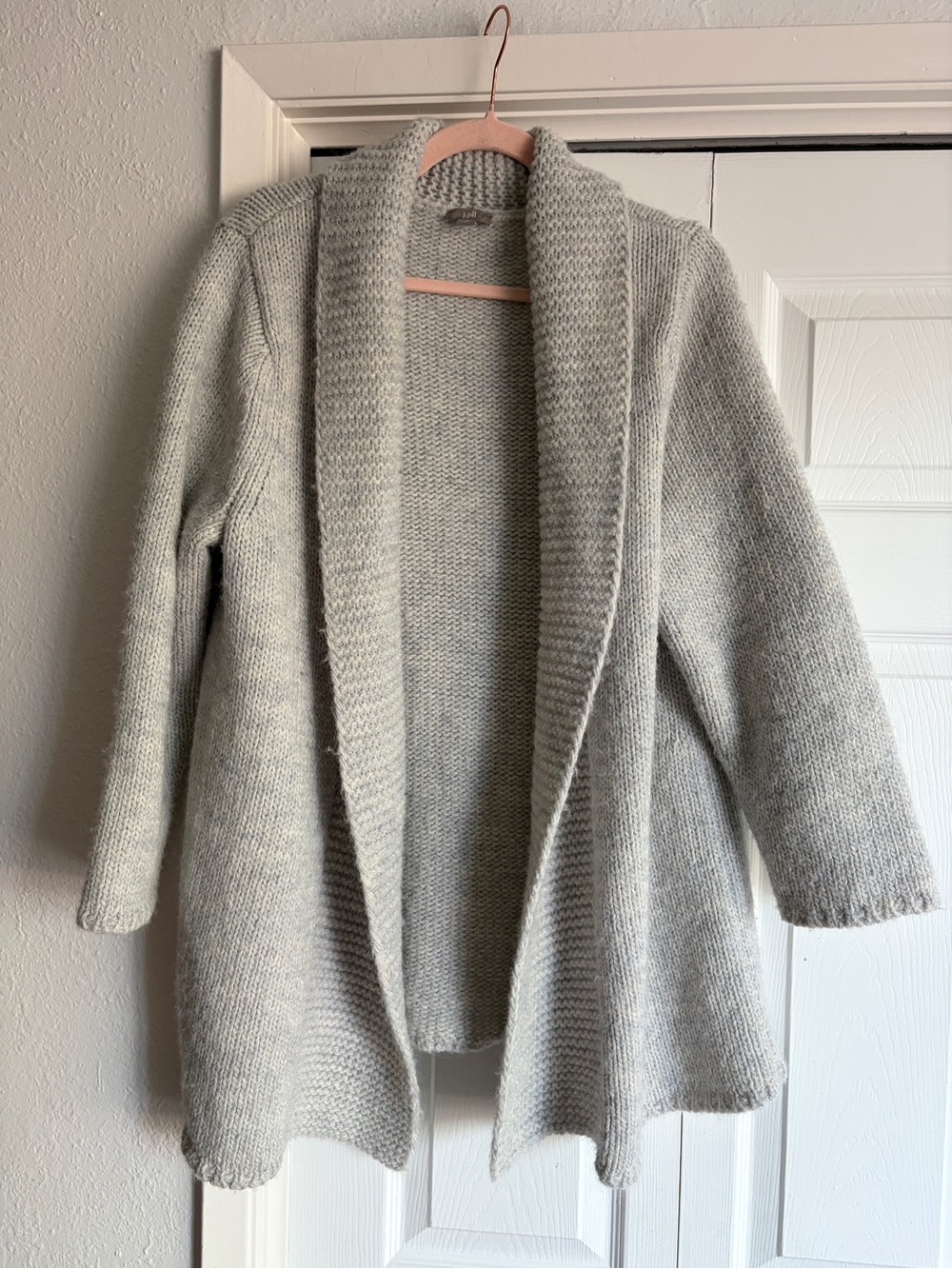 J. Jill Alpaca Blend Shawl Collar Open Front Cardigan Heavy Knit Gray - Picture 1 of 5